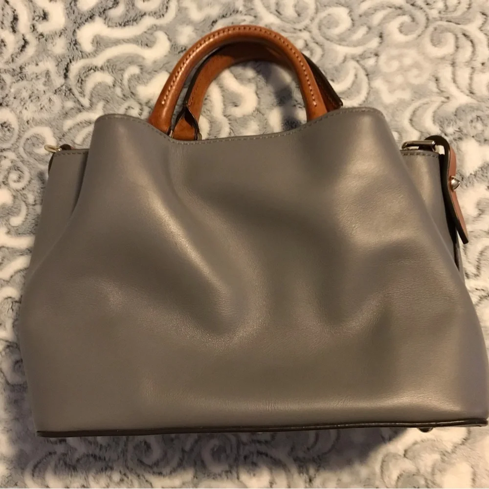 Dooney & Bourke Mini Breanna Gray Satchel with Brown Handles